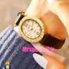 ساعت الکسا زنانه طلایی نقره ای بند چرم صفحه بیضی قاب نگین دار صفحه سفید 020927 ALEXA Special - تصویر 2