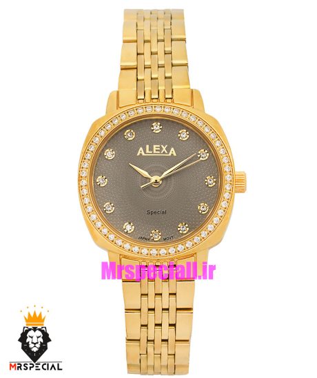 ساعت الکسا زنانه اورجینال طلایی قاب نگین صفحه طوسی 021158 ALEXA Special