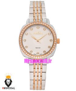 ساعت الکسا زنانه اورجینال استیل دو رنگ رزگلد قاب نگین صفحه سفید 021160 ALEXA Special