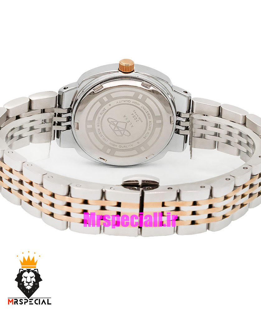 ساعت الکسا زنانه اورجینال استیل دو رنگ رزگلد قاب نگین صفحه سفید 021160 ALEXA Special