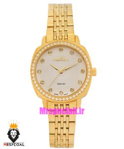 ساعت الکسا زنانه اورجینال طلایی قاب نگین صفحه سفید 021157 ALEXA Special