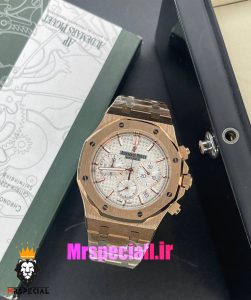 ساعت مردانه اودمار پیگه کرنوگراف رزگلد صفحه سفید AUDEMARS PIGUET ROYAL 4443