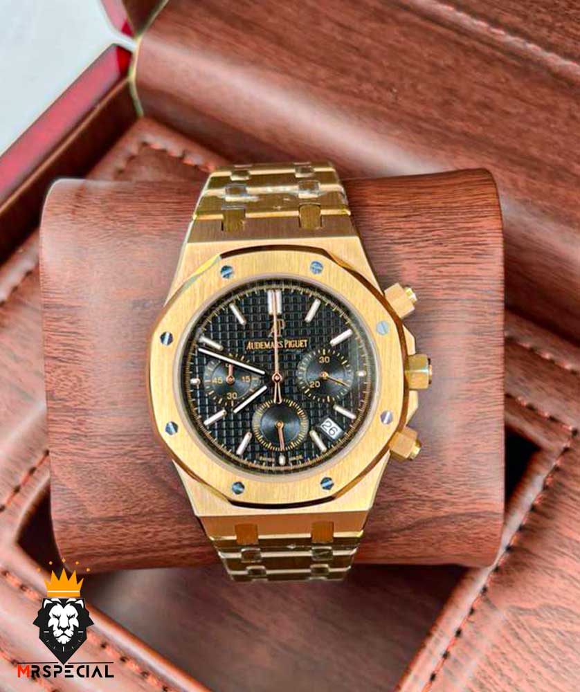 ساعت مردانه اودمار پیگه کرنوگراف رزگلد صفحه مشکی AUDEMARS PIGUET ROYAL 4444