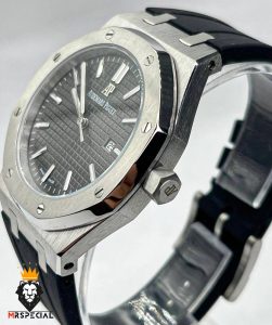 ساعت مردانه اودمار پیگه کوارتز بند رابر صفحه طوسی AUDEMARS PIGUET ROYAL 01309