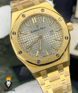 ساعت ست اودمار پیگه مردانه و زنانه باتری طلایی صفحه طوسی AUDEMARS PIGUET ROYAL 4412