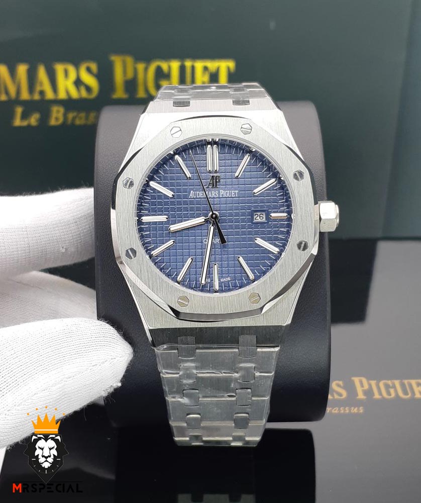 ساعت اودمار پیگه مردانه استیل صفحه ابی AUDEMARS PIGUET ROYAL 01553