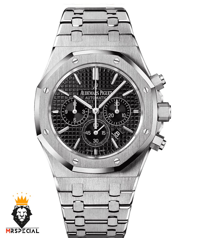 ساعت مردانه اودمار پیگه کرنوگراف استیل صفحه مشکی AUDEMARS PIGUET ROYAL 4416