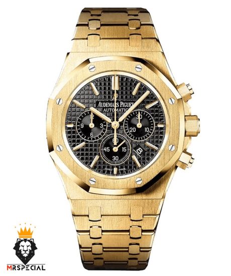 ساعت مردانه اودمار پیگه کرنوگراف طلایی صفحه مشکی AUDEMARS PIGUET ROYAL 01639
