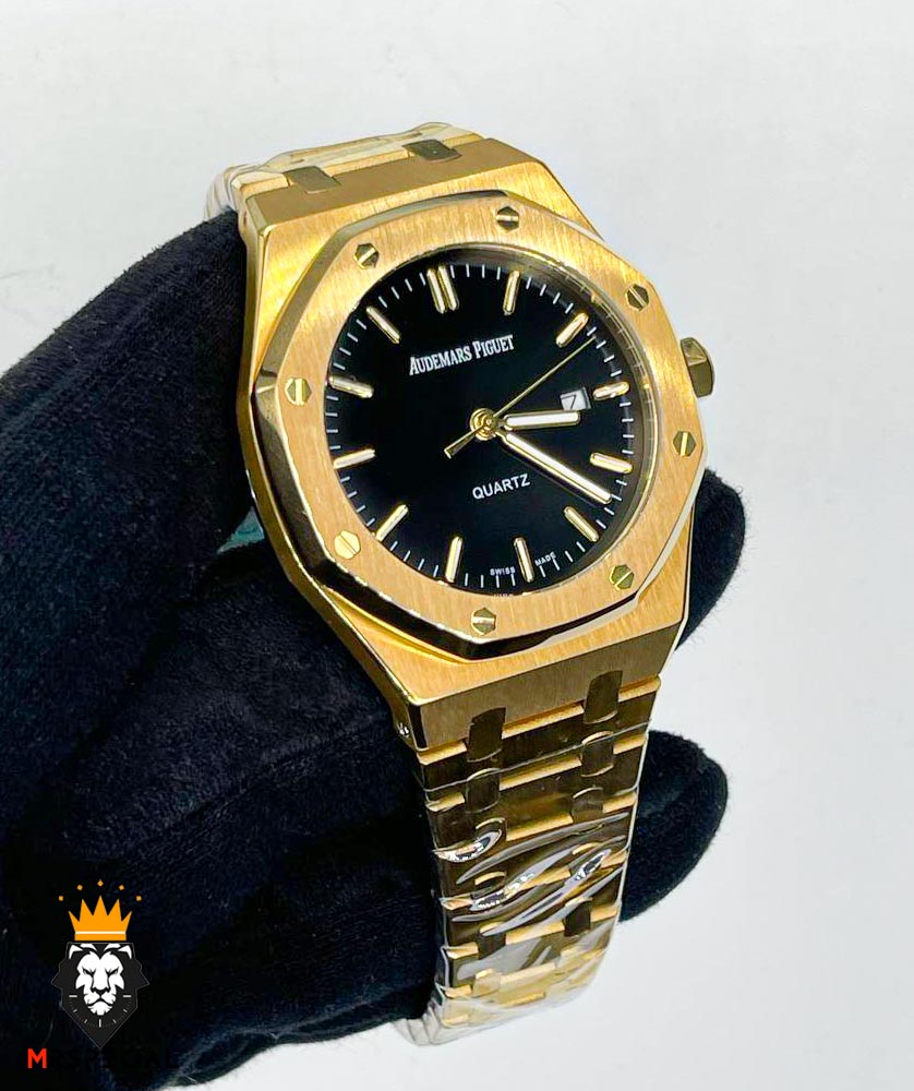 ساعت اودمار پیگه مردانه طلایی صفحه مشکی AUDEMARS PIGUET ROYAL 01634