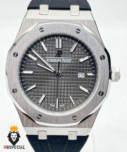 ساعت مردانه اودمار پیگه کوارتز بند رابر صفحه طوسی AUDEMARS PIGUET ROYAL 01309