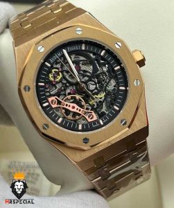 ساعت مردانه اودمار پیگه اتوماتیک رزگلد صفحه اسکلتون AUDEMARS PIGUET ROYAL 01147