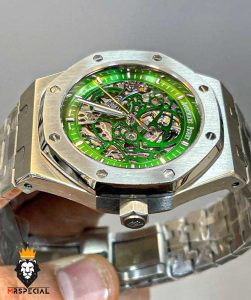 ساعت مردانه اودمار پیگه اتوماتیک استیل صفحه اسکلتون سبز AUDEMARS PIGUET ROYAL 01028