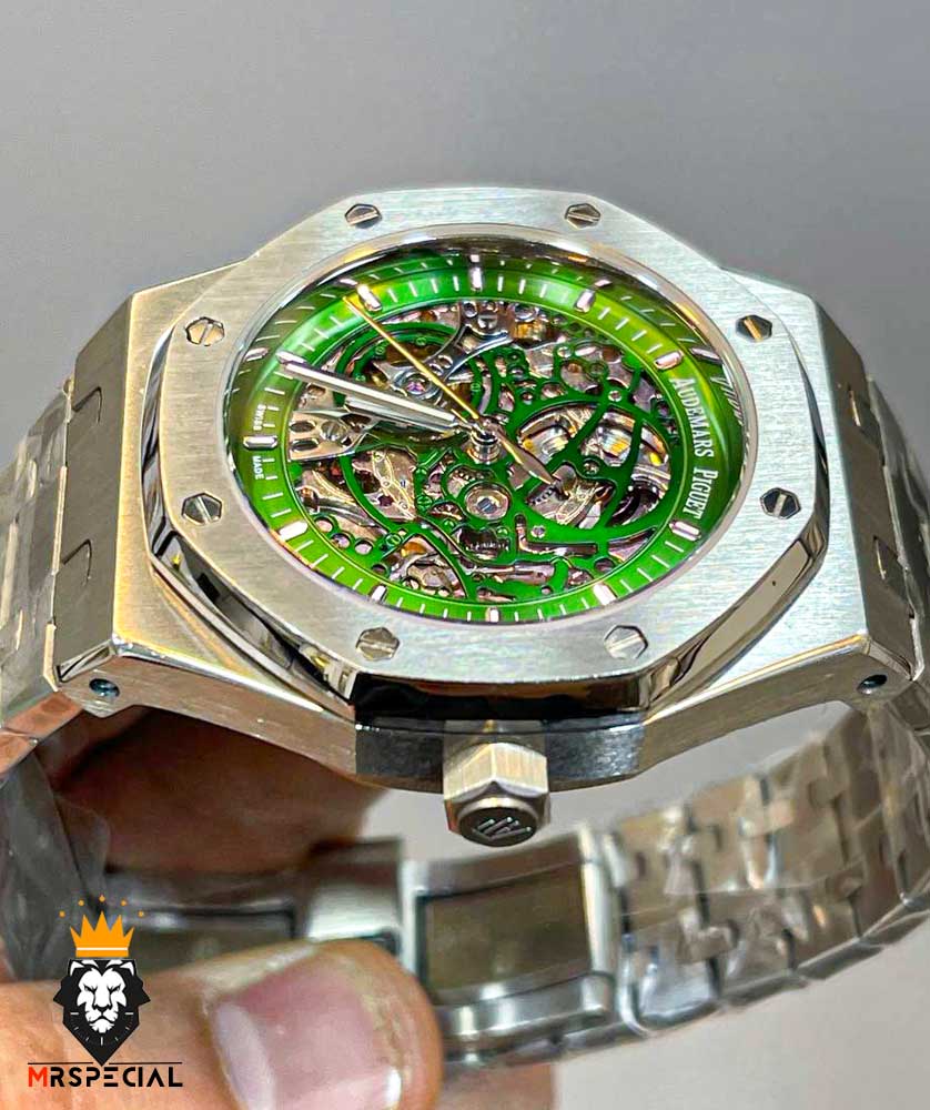 ساعت مردانه اودمار پیگه اتوماتیک استیل صفحه اسکلتون سبز AUDEMARS PIGUET ROYAL 01028