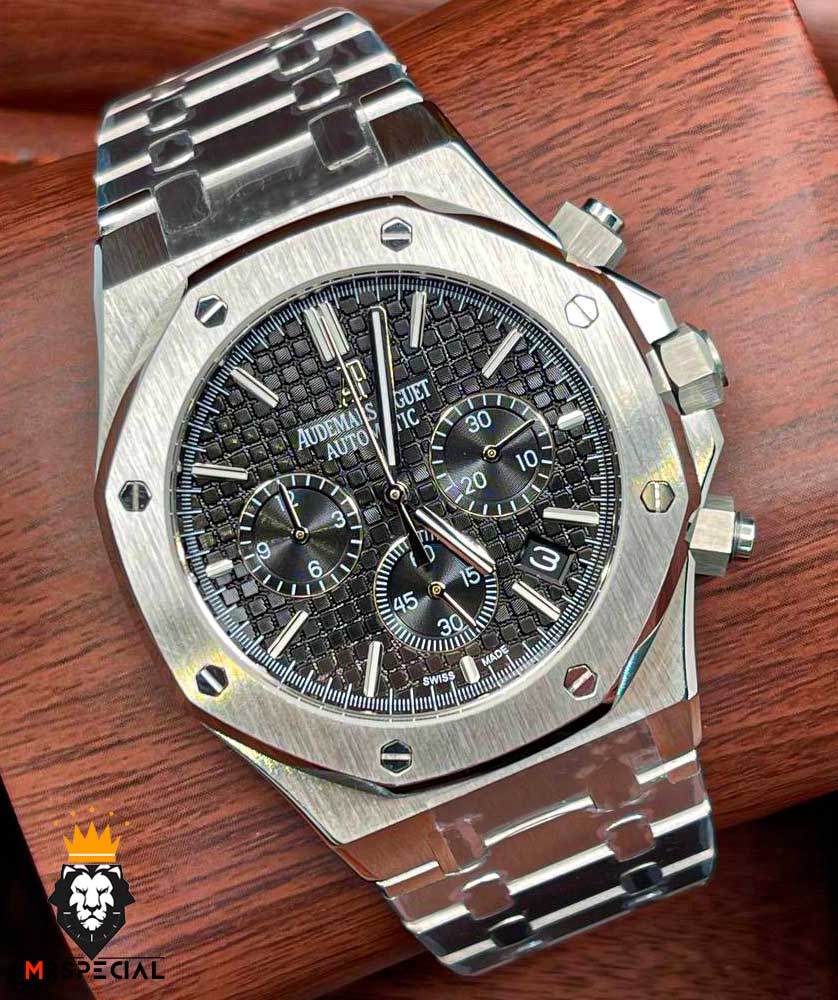 ساعت مردانه اودمار پیگه کرنوگراف استیل صفحه مشکی AUDEMARS PIGUET ROYAL 4416