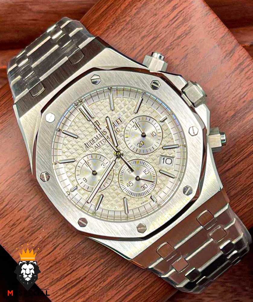 ساعت مردانه اودمار پیگه کرنوگراف استیل صفحه سفید AUDEMARS PIGUET ROYAL 4418