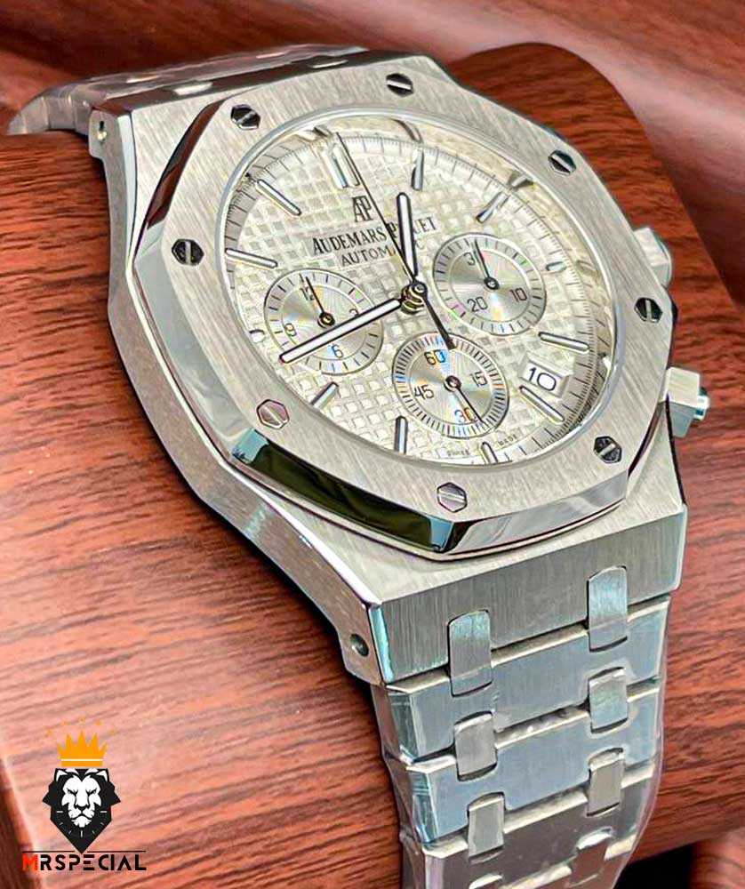 ساعت مردانه اودمار پیگه کرنوگراف استیل صفحه سفید AUDEMARS PIGUET ROYAL 4418