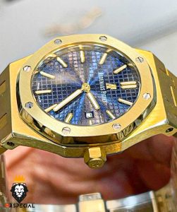 ساعت ست اودمار پیگه مردانه و زنانه طلایی صفحه ابی 2215 AUDEMARS PIGUET ROYAL