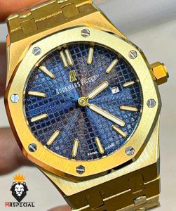 ساعت ست اودمار پیگه مردانه و زنانه طلایی صفحه ابی 2215 AUDEMARS PIGUET ROYAL