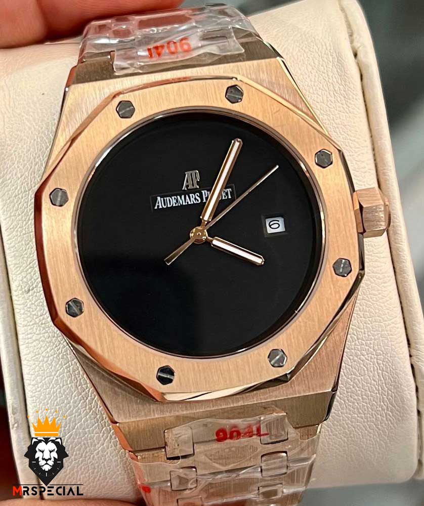 ساعت مردانه اودمار پیگه کوارتز رزگلد صفحه مشکی AUDEMARS PIGUET ROYAL 01007
