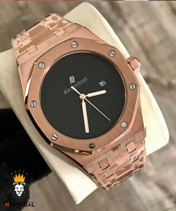 ساعت مردانه اودمار پیگه کوارتز رزگلد صفحه مشکی AUDEMARS PIGUET ROYAL 01007