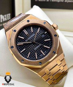 ساعت مردانه اودمار پیگه کوارتز رزگلد صفحه مشکی AUDEMARS PIGUET ROYAL 01008
