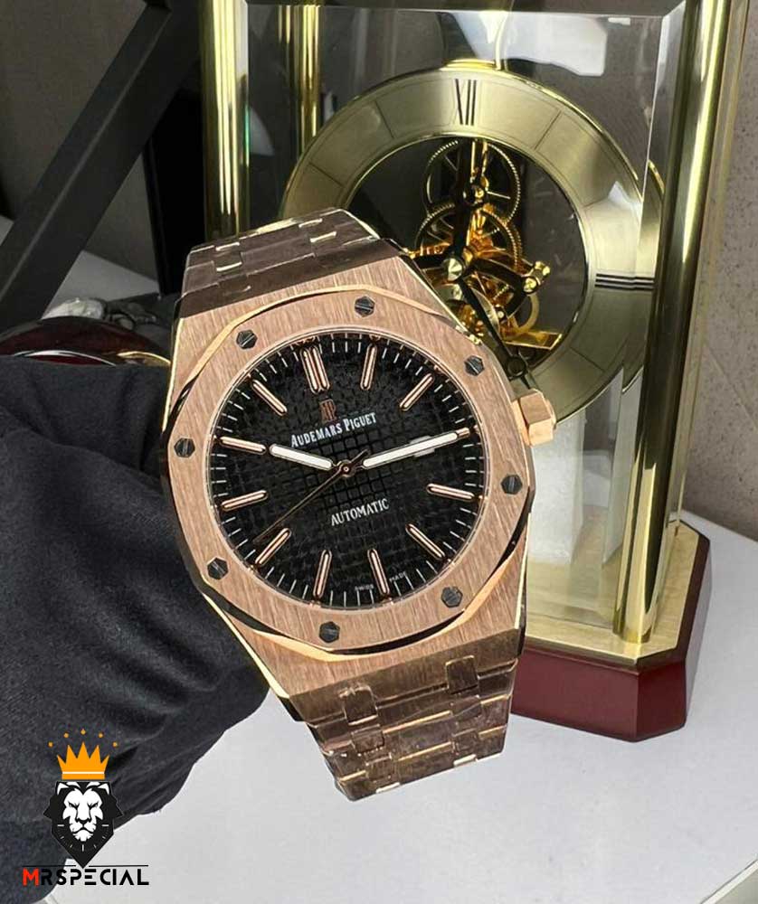 ساعت مردانه اودمار پیگه کوارتز رزگلد صفحه مشکی AUDEMARS PIGUET ROYAL 01008