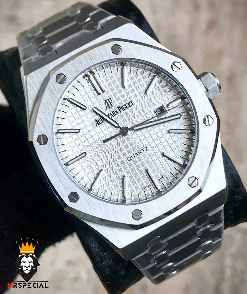 ساعت مردانه اودمار پیگه کوارتز استیل صفحه سفید AUDEMARS PIGUET ROYAL 01009