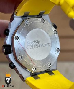 ساعت مردانه اودمار پیگه کرنوگراف بند رابر زرد صفحه زرد AUDEMARS PIGUET Offshore 01002