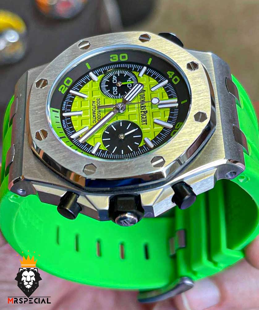 ساعت مردانه اودمار پیگه کرنوگراف بند رابر سبز صفحه سبز AUDEMARS PIGUET Offshore 01001