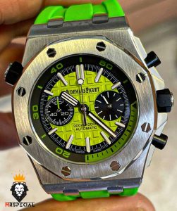 ساعت مردانه اودمار پیگه کرنوگراف بند رابر سبز صفحه سبز AUDEMARS PIGUET Offshore 01001