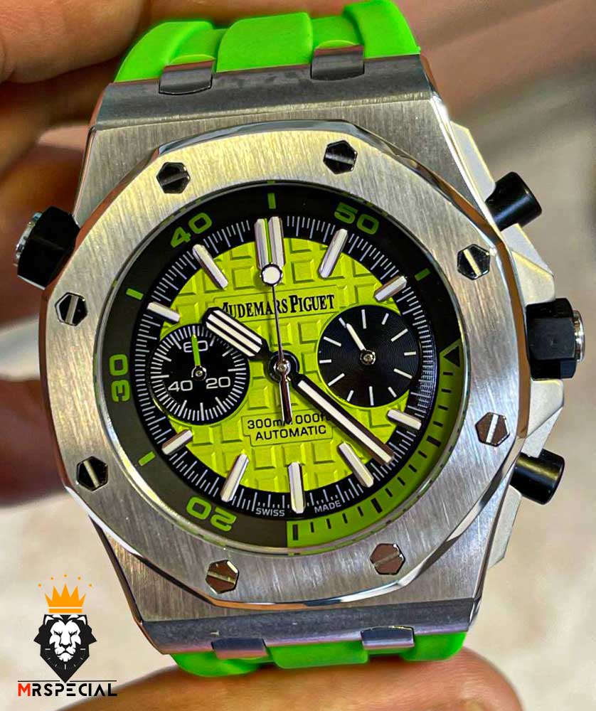 ساعت مردانه اودمار پیگه کرنوگراف بند رابر سبز صفحه سبز AUDEMARS PIGUET Offshore 01001