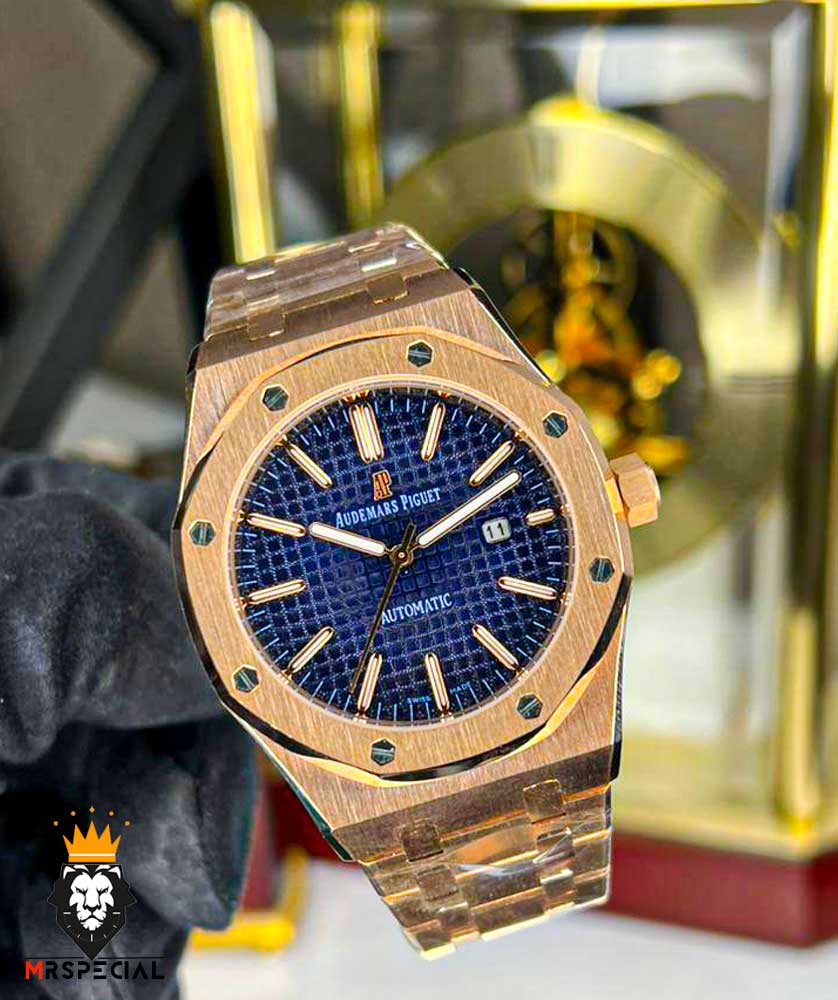 ساعت مردانه اودمار پیگه کوارتز رزگلد صفحه ابی AUDEMARS PIGUET ROYAL 0853