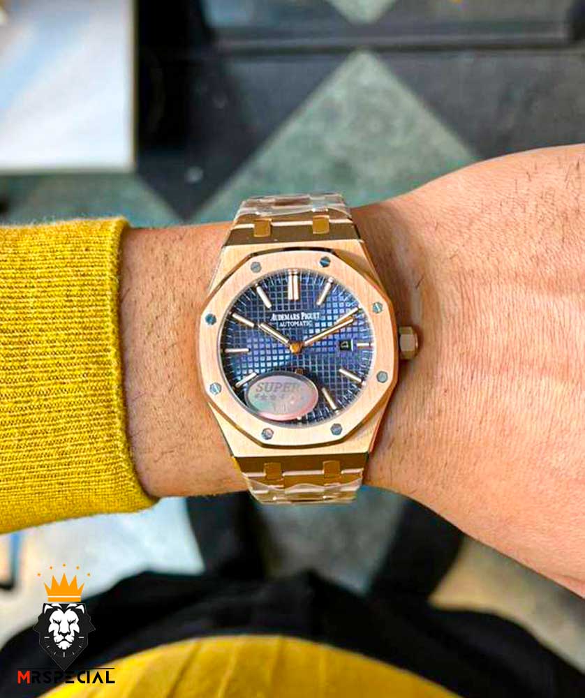 ساعت مردانه اودمار پیگه کوارتز رزگلد صفحه ابی AUDEMARS PIGUET ROYAL 0853