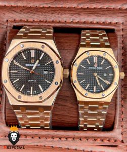ساعت ست اودمار پیگه مردانه و زنانه رزگلد صفحه مشکی AUDEMARS PIGUET ROYAL 4420