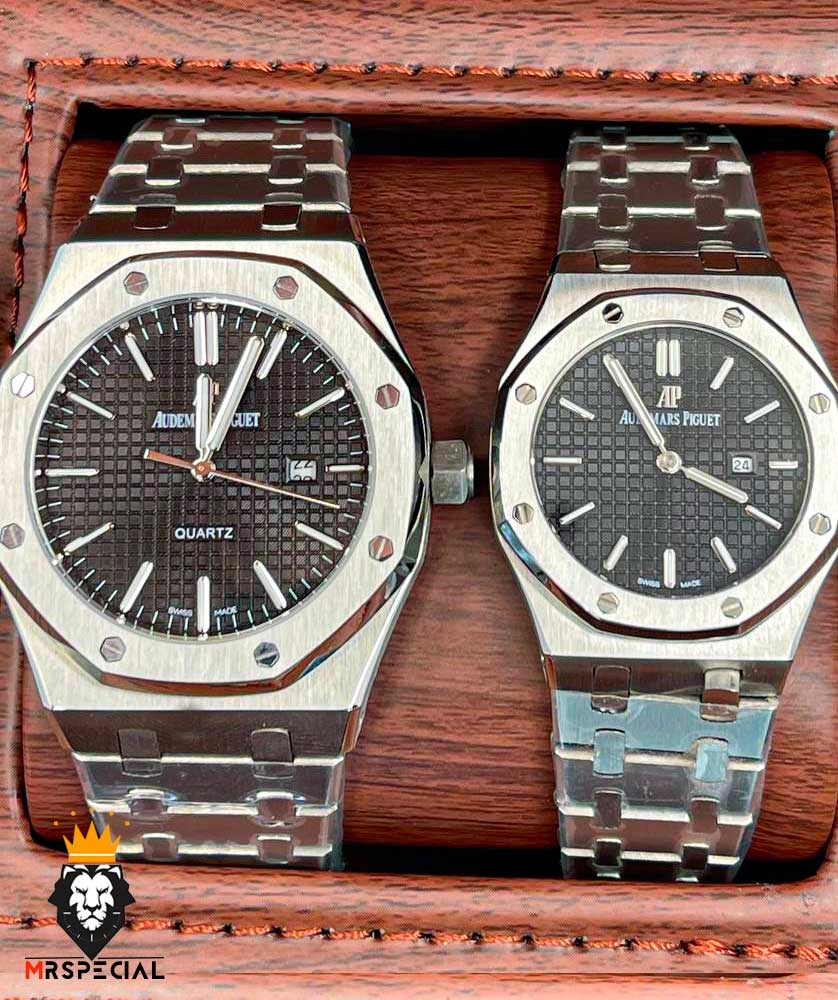 ساعت ست اودمار پیگه مردانه و زنانه استیل صفحه مشکی AUDEMARS PIGUET ROYAL 4422