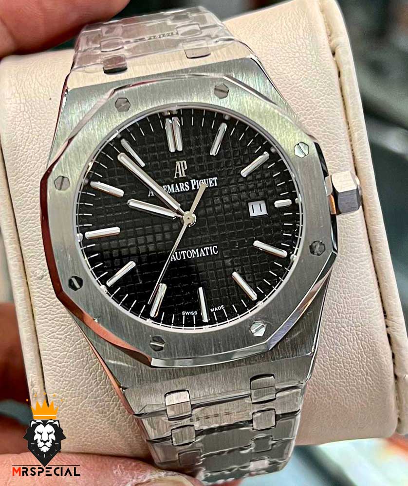 ساعت مردانه اودمار پیگه کوارتز استیل صفحه مشکی AUDEMARS PIGUET ROYAL 0852