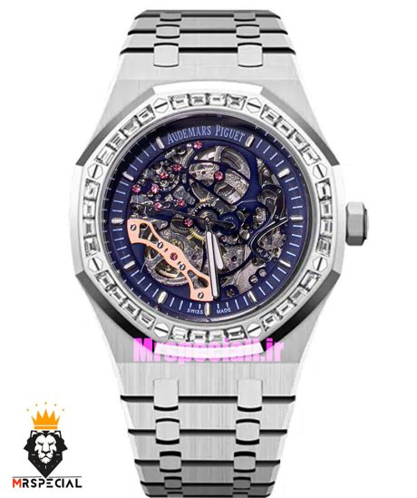 ساعت اودمار پیگه مردانه رویال اوک اتوماتیک قاب نگین صفحه اسکلتون ابی AUDEMARS PIGUET ROYAL Oak 021129
