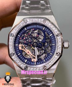 ساعت اودمار پیگه مردانه رویال اوک اتوماتیک قاب نگین صفحه اسکلتون ابی AUDEMARS PIGUET ROYAL Oak 021129