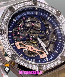 ساعت اودمار پیگه مردانه رویال اوک اتوماتیک قاب نگین صفحه اسکلتون ابی AUDEMARS PIGUET ROYAL Oak 021129