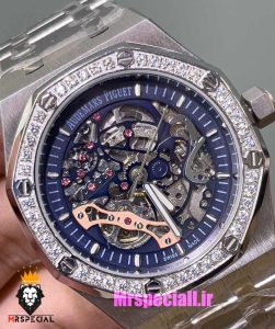 ساعت اودمار پیگه مردانه رویال اوک اتوماتیک قاب نگین صفحه اسکلتون ابی AUDEMARS PIGUET ROYAL Oak 021129