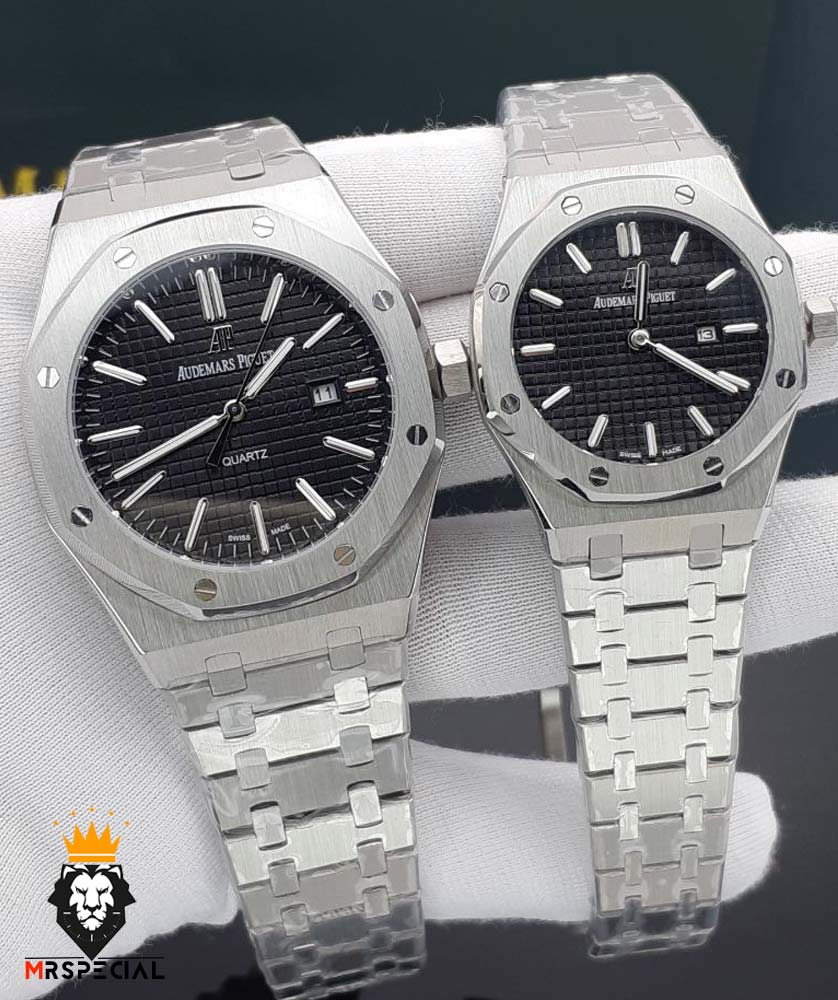 ساعت ست اودمار پیگه مردانه و زنانه استیل صفحه مشکی AUDEMARS PIGUET ROYAL 4422
