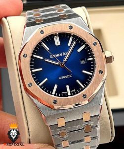 ساعت مچی مردانه اودمار پیگه اتوماتیک دو رنگ رزگلد صفحه ابی AUDEMARS PIGUET ROYAL 0960
