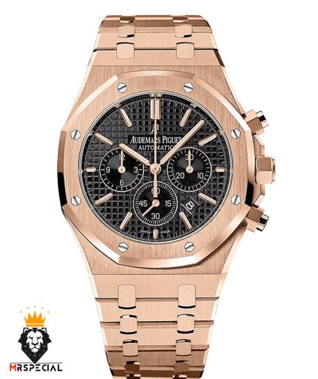 ساعت مردانه اودمار پیگه کرنوگراف رزگلد صفحه مشکی AUDEMARS PIGUET ROYAL 4444