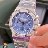 ساعت زنانه اودمار پیگه کرنوگراف بند استیل صفحه ابی قاب نگین AUDEMARS PIGUET ROYAL 021058