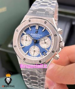 ساعت زنانه اودمار پیگه کرنوگراف بند استیل صفحه ابی AUDEMARS PIGUET ROYAL 021064 