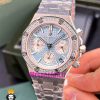 ساعت زنانه اودمار پیگه کرنوگراف بند استیل صفحه تیفانی قاب نگین AUDEMARS PIGUET ROYAL 021060