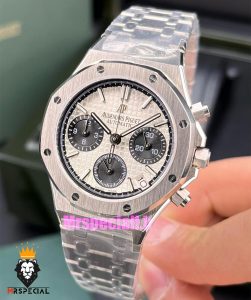 ساعت زنانه اودمار پیگه کرنوگراف بند استیل صفحه سفید AUDEMARS PIGUET ROYAL 021065