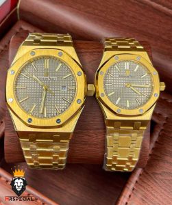 ساعت ست اودمار پیگه مردانه و زنانه باتری طلایی صفحه طوسی AUDEMARS PIGUET ROYAL 4412