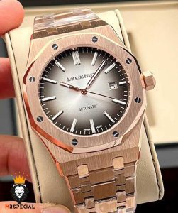 ساعت مردانه اودمار پیگه اتوماتیک رزگلد صفحه طوسی AUDEMARS PIGUET ROYAL 0961