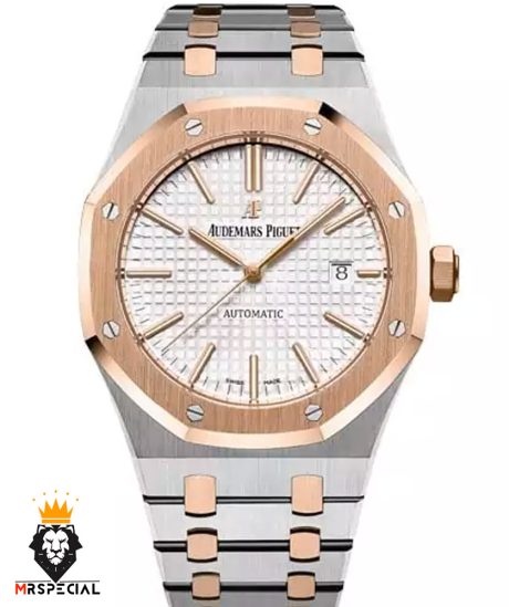 ساعت مردانه اودمار پیگه کوارتز دورنگ رزگلد صفحه سفید AUDEMARS PIGUET ROYAL 01554